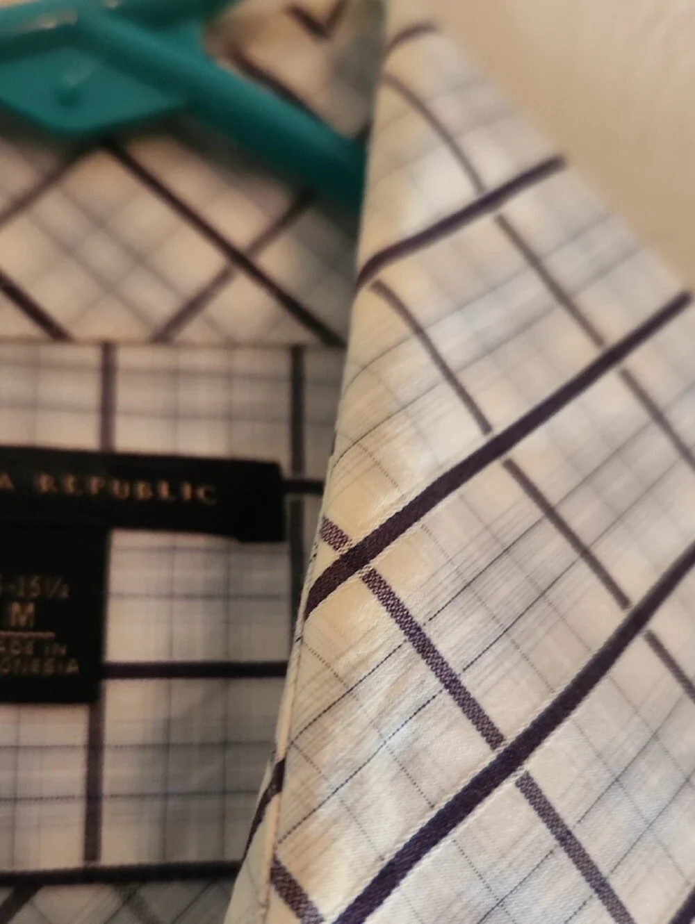 Banana Republic White Dress Shirt with Navy Windowpane Grid
